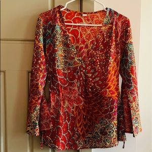 New-Never Worn-Red Pattern, Boho Blouse-Small, Bell Sleeves W/Ties.